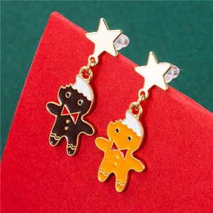 Super Cute Brown and Yellow Snowmen Design Wholesale Christmas Jewelry Fashion Stud Earrings