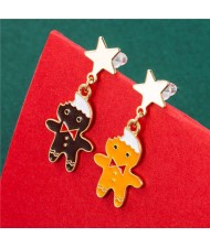 Super Cute Brown and Yellow Snowmen Design Wholesale Christmas Jewelry Fashion Stud Earrings