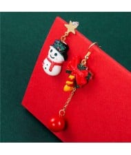 Snowman with Bow-knot Small Ball Combo Pendant Design Asymmetric Wholesale Christmas Earrings