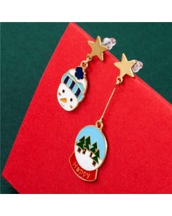 Wholesale Christmas Jewelry Round Snowman and Trees Star Embellished Fashion Women Asymmetric Earrings