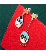 Wholesale Christmas Jewelry Round Snowman and Trees Star Embellished Fashion Women Asymmetric Earrings