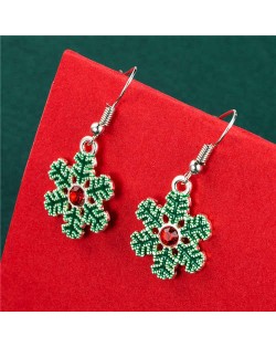 Classic Design Snowflake Christmas Gorgeous Decorated Women Oil-Spot Glazed Wholesale Earrings - Green
