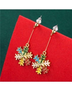 Classic Design Snowflake Christmas Gorgeous Decorated Women Oil-Spot Glazed Wholesale Earrings - Multicolor