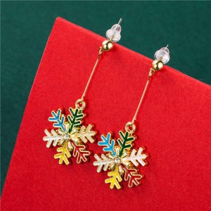 Classic Design Snowflake Christmas Gorgeous Decorated Women Oil-Spot Glazed Wholesale Earrings - Multicolor