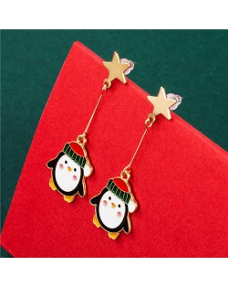 Golden Star with Cute Penguin Modeling Pendant Wholesale Christmas Jewelry High Fashion Drop Earrings