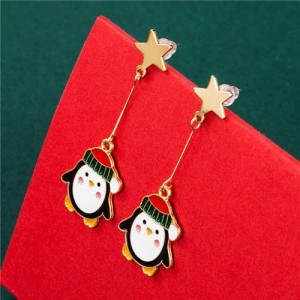 Golden Star with Cute Penguin Modeling Pendant Wholesale Christmas Jewelry High Fashion Drop Earrings