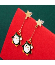 Golden Star with Cute Penguin Modeling Pendant Wholesale Christmas Jewelry High Fashion Drop Earrings