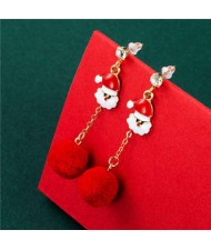 Oil-Spot Glazed Santa Claus and Fluffy Ball Combo Wholesale Christmas Jewelry Dangle Earrings