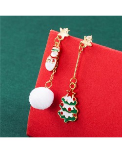 Christmas Tree with Snowman Fashion Asymmetric Design Christmas Jewelry Wholesale Earrings