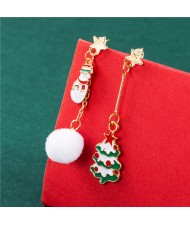 Christmas Tree with Snowman Fashion Asymmetric Design Christmas Jewelry Wholesale Earrings