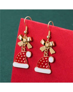 Golden Stars Inlaid Gorgeous Christmas Hat Bow-knot Fashion Women Elegant Wholesale Earrings