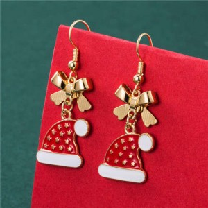 Golden Stars Inlaid Gorgeous Christmas Hat Bow-knot Fashion Women Elegant Wholesale Earrings
