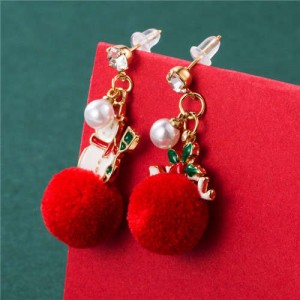 Wholesale Christmas Jewelry Stylish Fluffy Ball Shape Design With Cute Sonwman Combo Women Statement Earrings