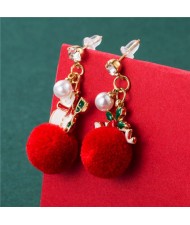 Wholesale Christmas Jewelry Stylish Fluffy Ball Shape Design With Cute Sonwman Combo Women Statement Earrings