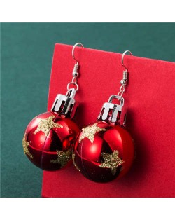 Creative Shining Star Design Big Christmas Bulb Fashion Wholesale Earrings - Red