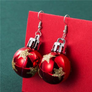 Creative Shining Star Design Big Christmas Bulb Fashion Wholesale Earrings - Red
