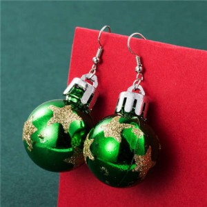Creative Shining Star Design Big Christmas Bulb Fashion Wholesale Earrings - Green