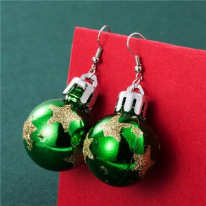 Creative Shining Star Design Big Christmas Bulb Fashion Wholesale Earrings - Green