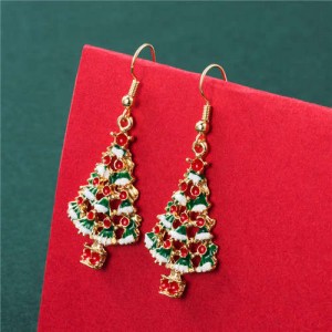 Fine Decorated Christmas Trees Design High Fashion Women Oil-Spot Glazed Hook Wholesale Earrings