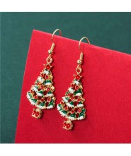 Fine Decorated Christmas Trees Design High Fashion Women Oil-Spot Glazed Hook Wholesale Earrings