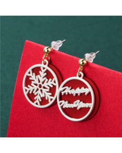 Wholesale Christmas Jewelry Round Snowflower Design Women Fashion Costume Earrings