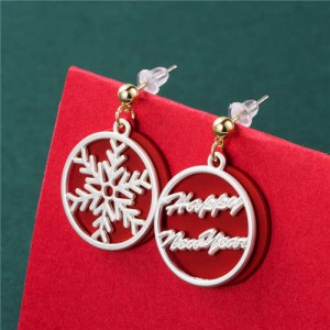 Wholesale Christmas Jewelry Round Snowflower Design Women Fashion Costume Earrings