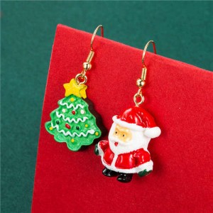 Cute Santa Claus and Christmas Tree Combo Asymmetric Women Fish Hook Wholesale Earrings