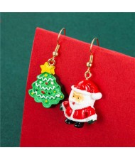 Cute Santa Claus and Christmas Tree Combo Asymmetric Women Fish Hook Wholesale Earrings