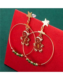 Round Colorful Beads Decorated Red Snowmen Pendant Christmas Jewelry Wholesale Women Big Hoop Earrings