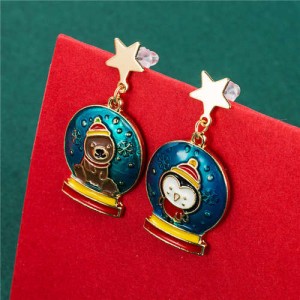 Adorable Penguin and Bear Combo Christmas Fashion Costume Women Wholesale Asymmetric Earrings