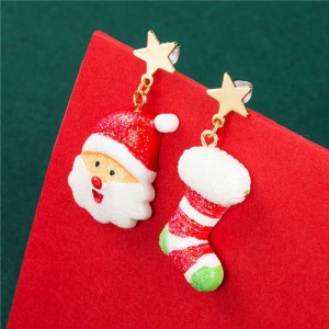 Happy Santa Claus and Christmas Sock Unique Design Women Wholesale Earrings