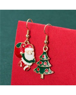 Santa Claus and Christmas Tree Creative Combo Design Women Alloy Asymmetric Wholesale Earrings