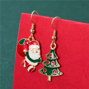Santa Claus and Christmas Tree Creative Combo Design Women Alloy Asymmetric Wholesale Earrings