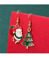 Santa Claus and Christmas Tree Creative Combo Design Women Alloy Asymmetric Wholesale Earrings