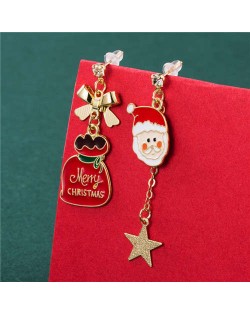 Cute White Beard Santa Claus and Christmas Bowknot Decorated Gift Package Women Wholesale Earrings