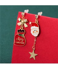 Cute White Beard Santa Claus and Christmas Bowknot Decorated Gift Package Women Wholesale Earrings
