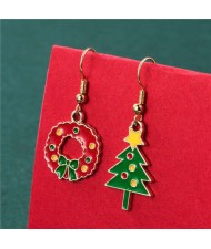 Floral Hoop and Christmas Tree Colorful Embellished Asymmetric Design Women Fish Hook Wholesale Earrings