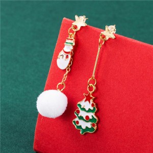 Happy Santa Claus and Round Shape Hollow-out Linked Christmas Trees Pendant Design Wholesale Earrings