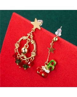Christmas Floral Hoop Beads Tassel and Christmas Boot Geometric Design Pendant Wholesale Dangle Earrings