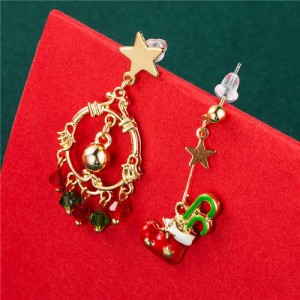 Christmas Floral Hoop Beads Tassel and Christmas Boot Geometric Design Pendant Wholesale Dangle Earrings