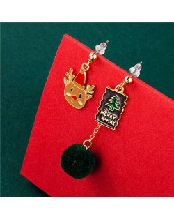 Sika Deer with Plush Ball Pendant Design Oil-spot Glazed Fashion Women Costume Wholesale Ear Studs