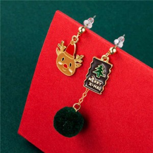 Sika Deer with Plush Ball Pendant Design Oil-spot Glazed Fashion Women Costume Wholesale Ear Studs
