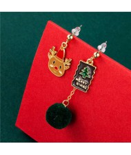 Sika Deer with Plush Ball Pendant Design Oil-spot Glazed Fashion Women Costume Wholesale Ear Studs