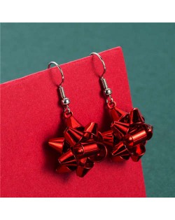 Irregular Geometric Shape Snowflake Design Christmas Jewelry Wholesale Women Fashion Hook Earrings - Red