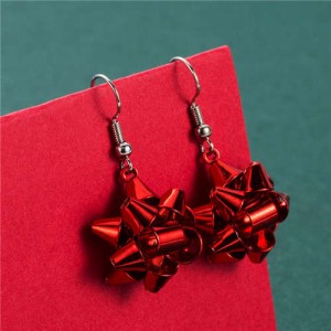 Irregular Geometric Shape Snowflake Design Christmas Jewelry Wholesale Women Fashion Hook Earrings - Red