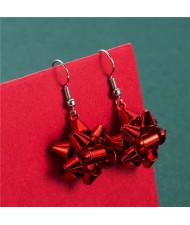 Irregular Geometric Shape Snowflake Design Christmas Jewelry Wholesale Women Fashion Hook Earrings - Red