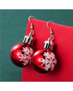 Wholesale Christmas Unique Design Snowflake Decorated Creative Bulb Women Oil-spot Glazed Earrings - Red