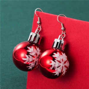 Wholesale Christmas Unique Design Snowflake Decorated Creative Bulb Women Oil-spot Glazed Earrings - Red