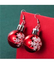 Wholesale Christmas Unique Design Snowflake Decorated Creative Bulb Women Oil-spot Glazed Earrings - Red