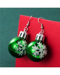 Wholesale Christmas Unique Design Snowflake Decorated Creative Bulb Women Oil-spot Glazed Earrings - Green